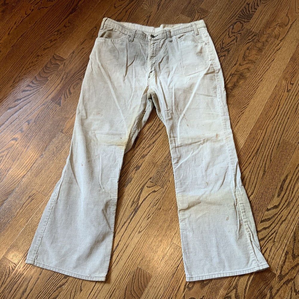 VTG 70s Flared Corduroy Pants Men's 37 x 29 Bell Bottom Scovill Zip Faded Thrash